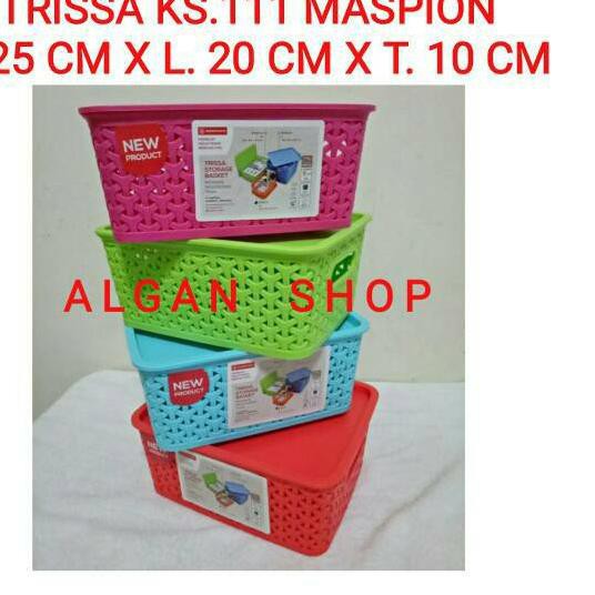 ✸ Keranjang Plastik +Tutup Trissa S KS111 3.7L Maspion Storage Basket Motif Anyaman  25x20x10 Cm Bak