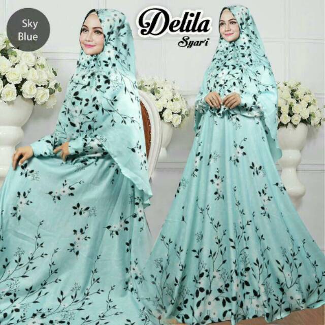 (Janni Fashion) Delila Syari Motif Bunga Maxi Syari Dengan Kerudung