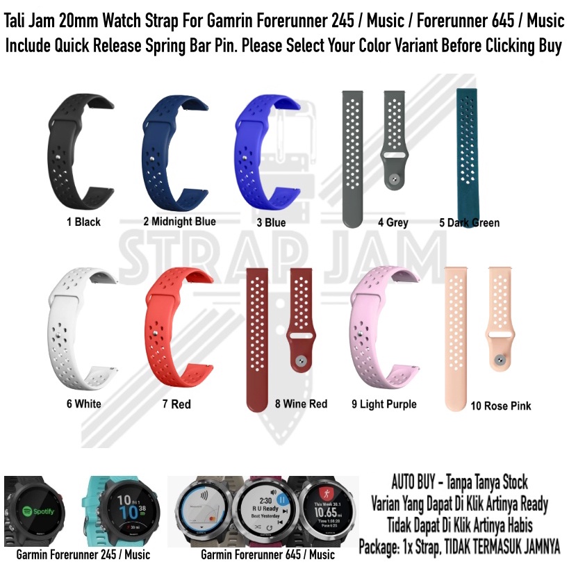 NIKE POLOS Strap Garmin Forerunner 245 / 645 / Music - Tali Jam Rubber Silikon 20mm Sporty Breathable