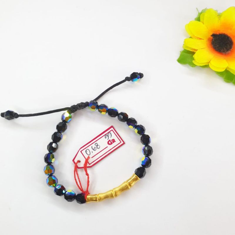 Gelang emas charm bambu 24K Hongkong kombinasi Swarovski