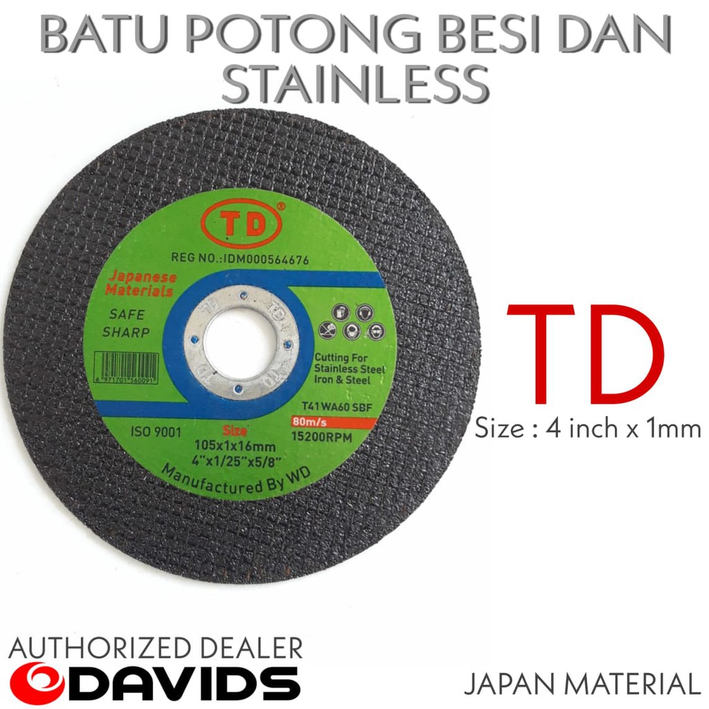 TD mata batu gerinda gurinda potong pemotong besi stainless 4 inch