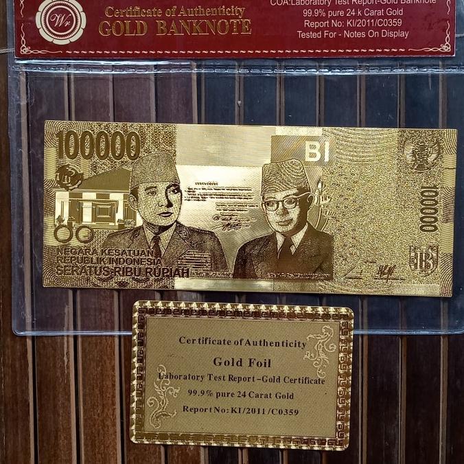 uang kuno 100000 gold foil emas