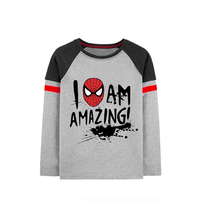 Kaos Anak Laki Laki Lengan Panjang Sambung NKIDS Warna Abu