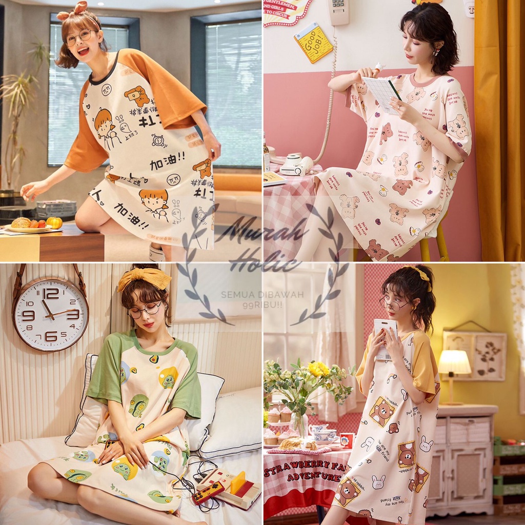 Baju Daster Pendek Besar Wanita Baju Tidur Import Korea Lengan Pendek Motif Karakter Model Baru Baju Rumahan Homewear Lucu Bahan Halus