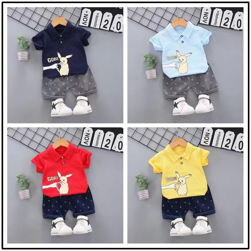 Setelan anak cowok / Setelan kaos kerah anak / Setelan gorge pokemon dazzling ukuran 1-3 Tahun