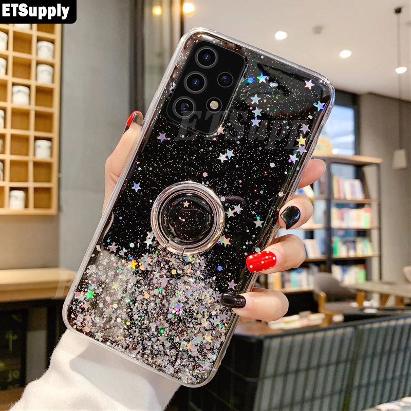 ETSupply untuk Samsung Galaxy A32 Shiny Glitter Ring Case Soft Transparan Holder Stand Handphone Cas