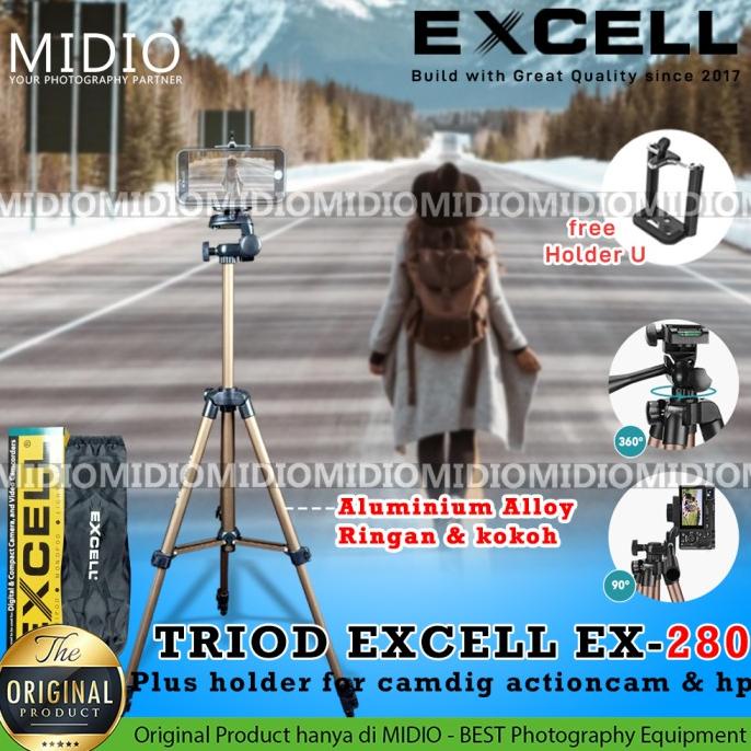 Tripod Excell EX280 Aluminum Alloy Plus Holder U Handphone For Tripod