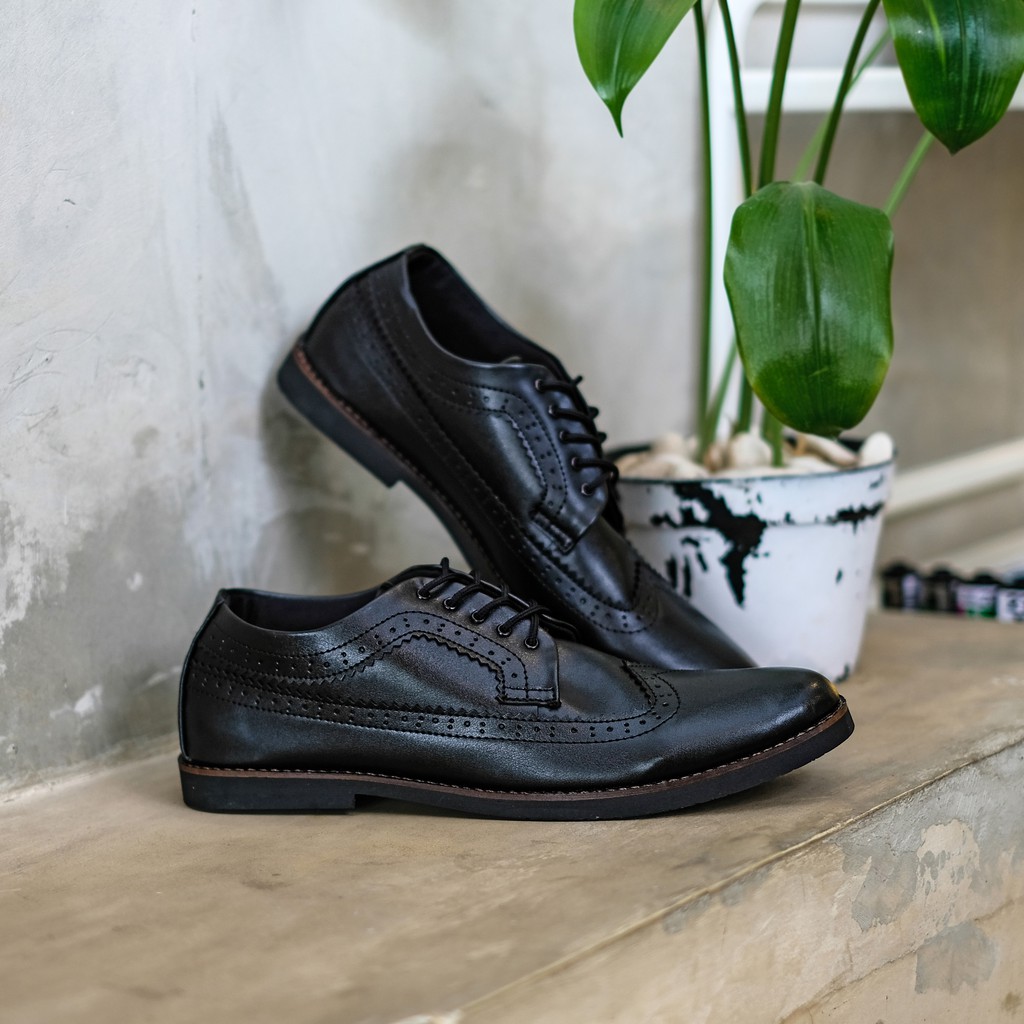 Longwing Black | Sepatu Pantofel Hitam Pria Kerja Formal Fantopel Pantopel Casual Ori | FORIND Giant