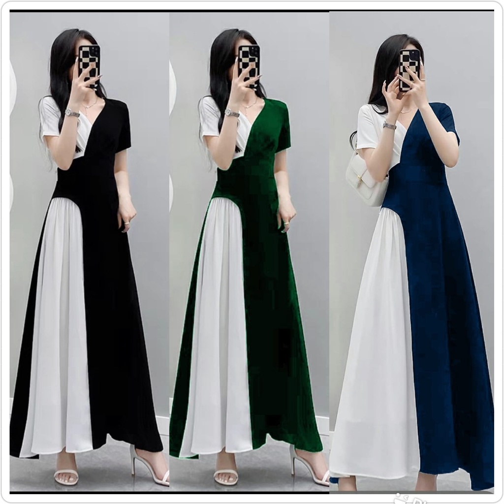 Korean Dress Pendek Lengan Balon Bunga-Bunga Gaya Korea Wanita Import Long Sleeve Midi Dress Import