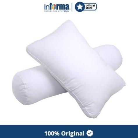 Informa Set 2 Pcs Bantal & Guling Dacron - Putih Set Pillow And Bolster Package Perlengkapan Kamar T