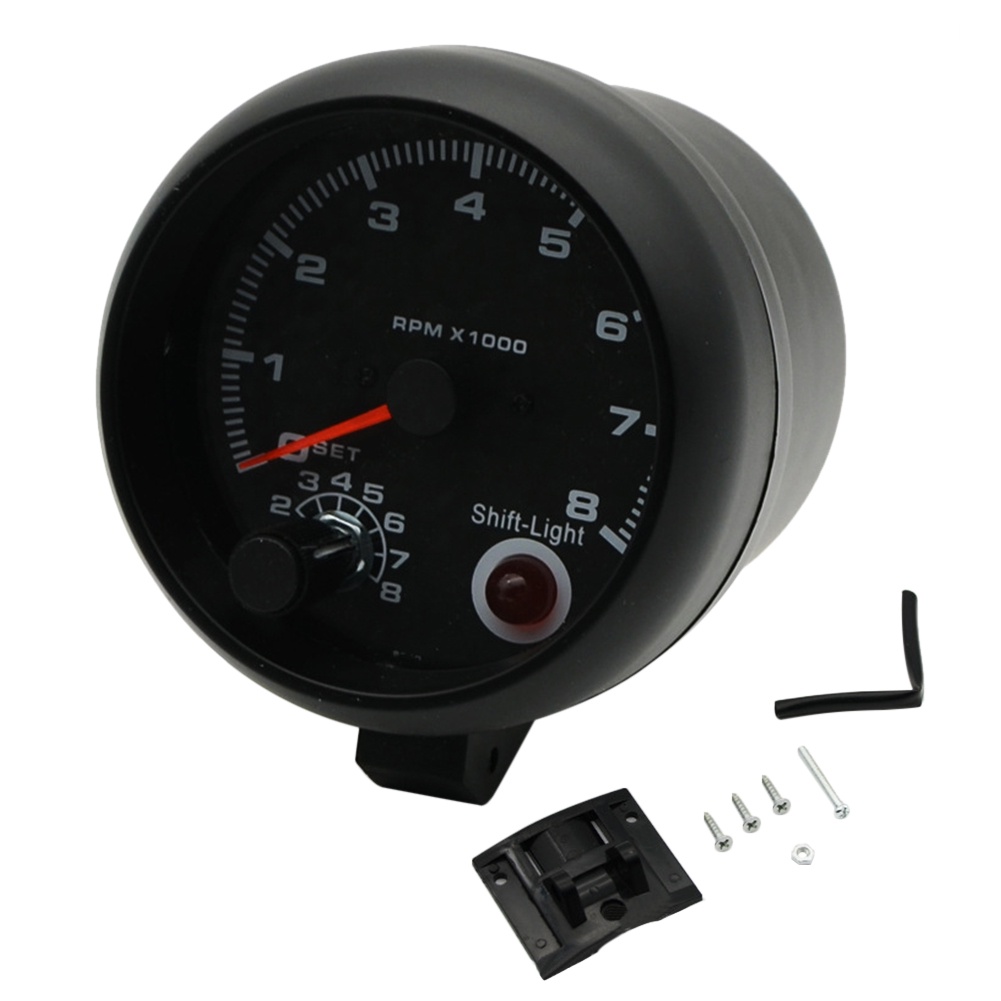 3.75 Universal Mobil Warna Hitam Ukuran Tachometer Tacho Meteran Pengukur LED Shift Lampu 0-8000 RPM Universal