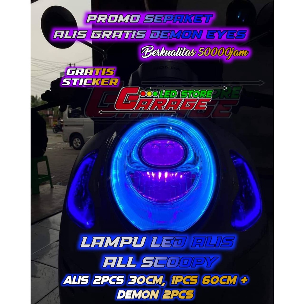 SEPAKET LAMPU LED ALIS UK 60CM ALL SCOOPY GRATIS DEMON EYES BERKUALITAS BAGUS FREE STICKER DAN KARDUS