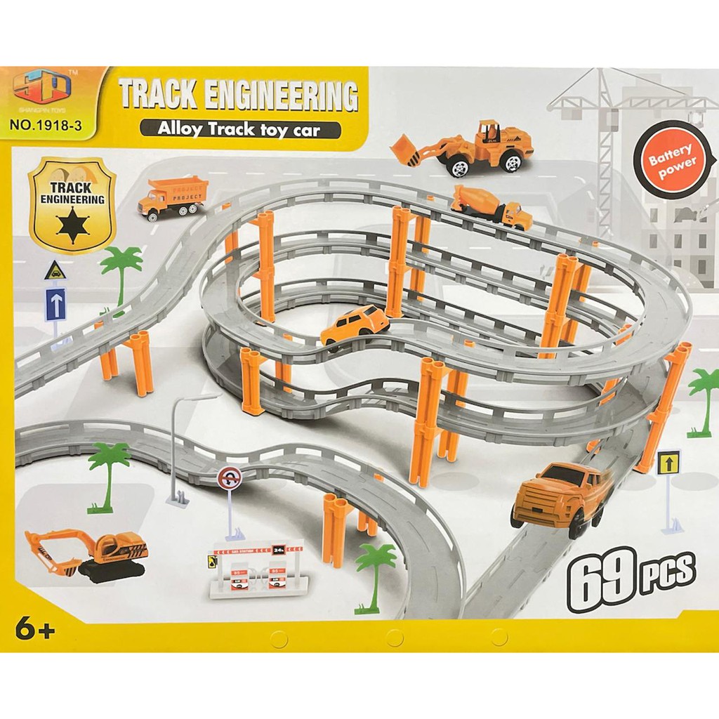 Mainan Anak Track Engineering Alloy Track Toy Car 69 Pcs Diecast Set