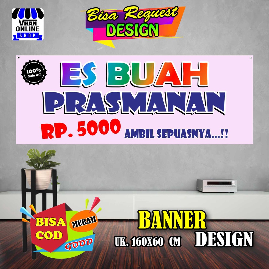 Jual Spanduk Banner Es Buah Prasmanan, Es Buah Viral Keren, Murah