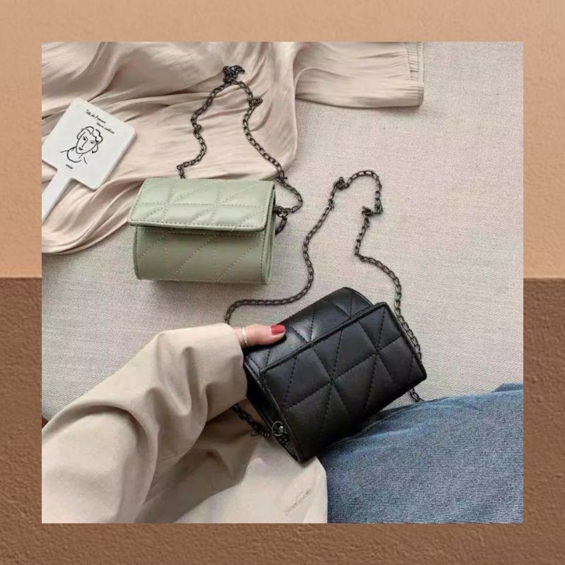 Tas Selempang Wanita Korean Style Kekinian | Sling Bag Mini Rantai Jahit