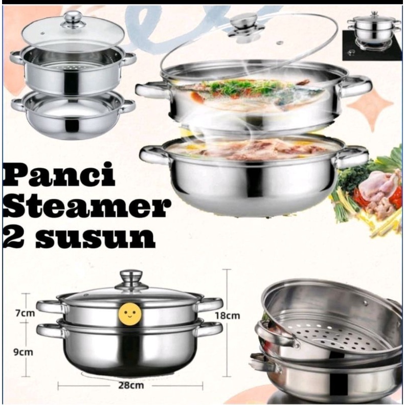 Panci 2 Susun Besar Kukus Steamer Stainless 28cm,KUKUSAN/PANCI