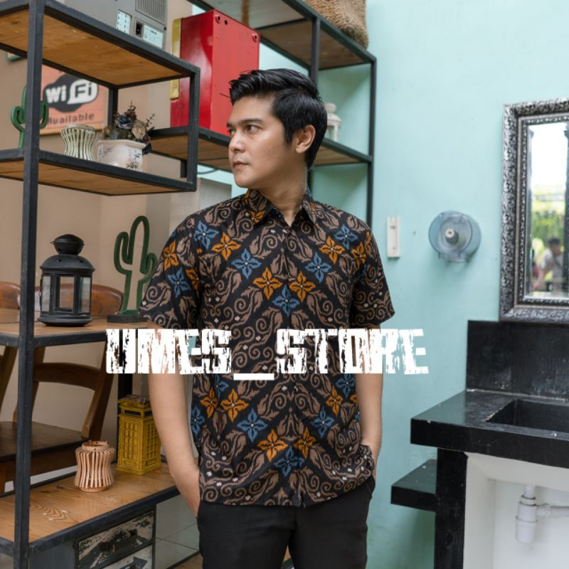 Hem batik cowok songket biru