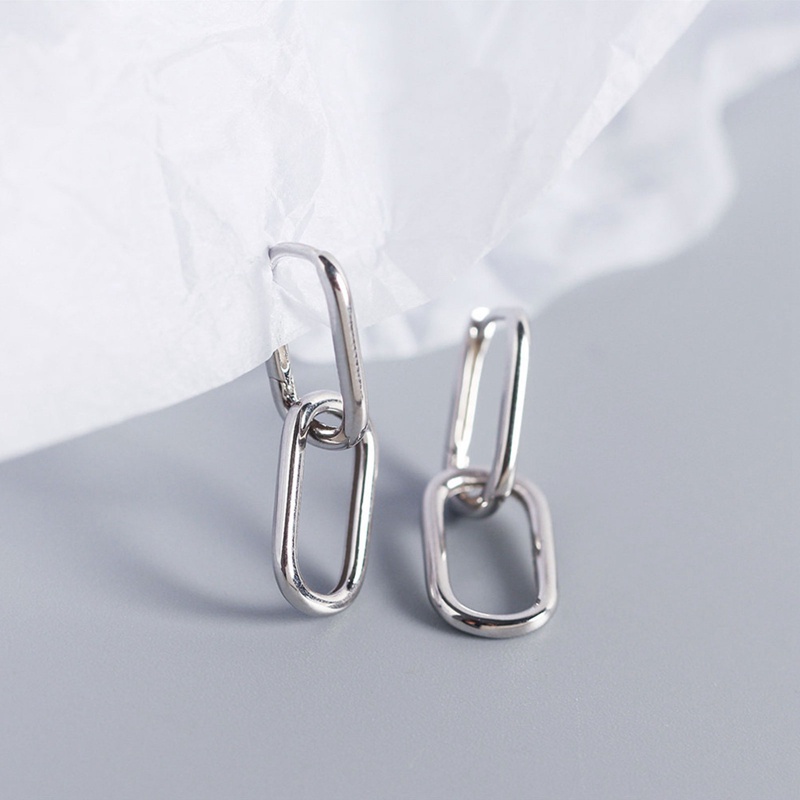 Anting Hoop Bentuk Oval Geometris Bahan 925 Sterling Silver Metal Dapat Dilepas Untuk Wanita