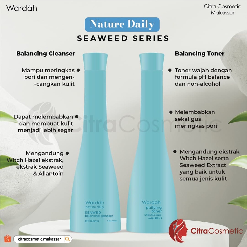 Wardah Nature Daily Seaweed Series Cleansing Micellar Water | Toner | Cleanser | Hydrating Booster | Facial Mask | Facial Wash Scrub | Intensive Night Cream 100 Ml