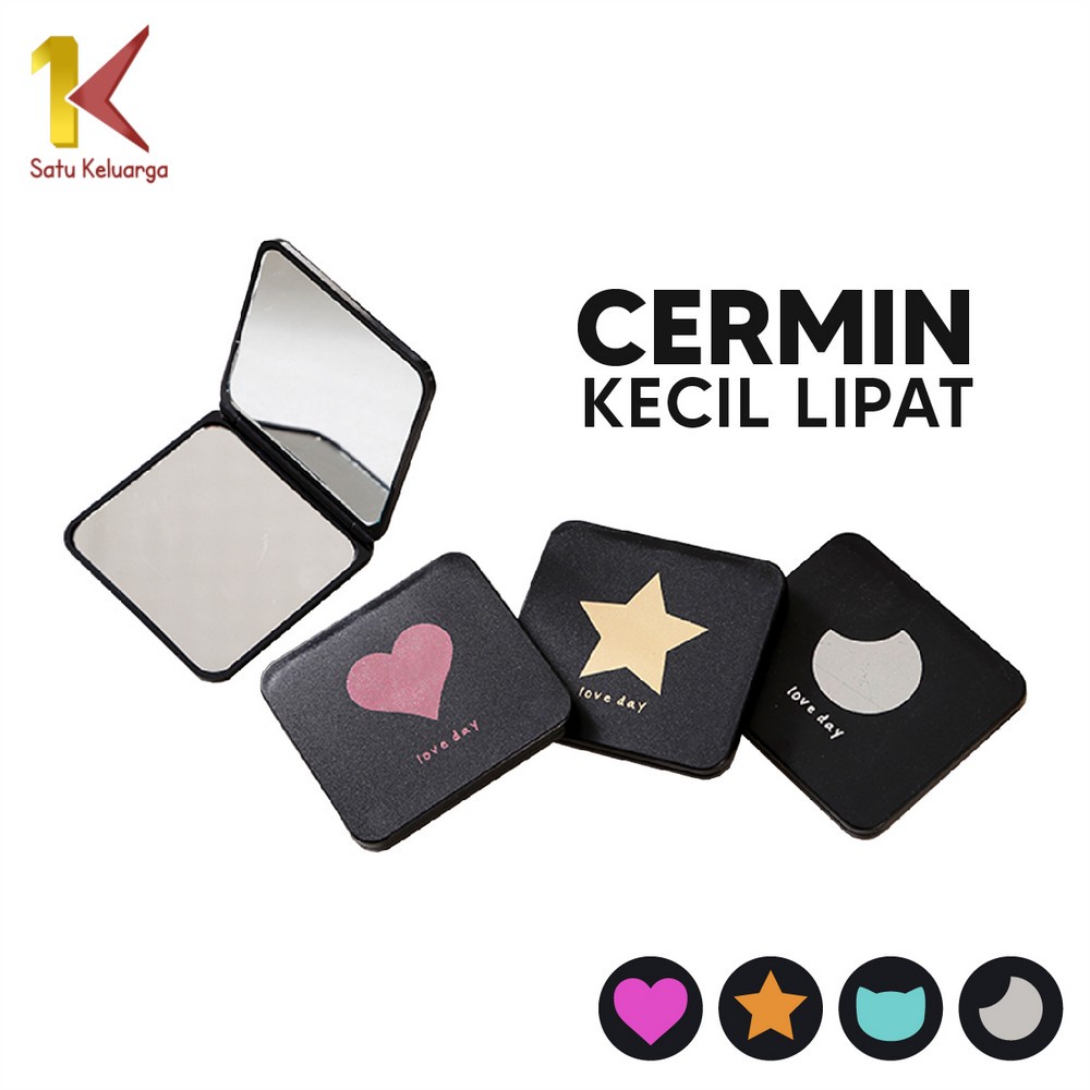 Satu Keluarga Cermin Mini Travel C584 Cermin Saku Kaca Rias Makeup Lipat Double Model Segiempat / Ce