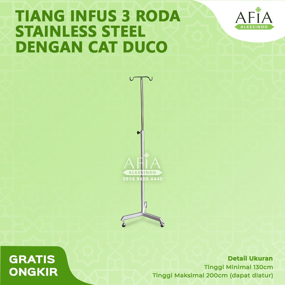 Tiang infus 3 Roda Bahan Stainless Steel - Perlengkapan Medis