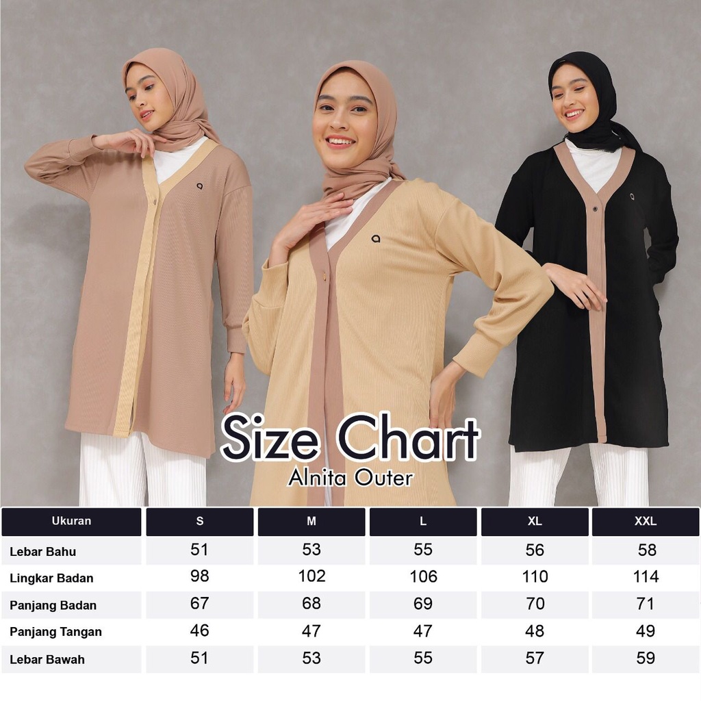 Alnita TWILA Bahan Ravene Outer Wanita Muslimah Simple  Polos Casuat Terbaru