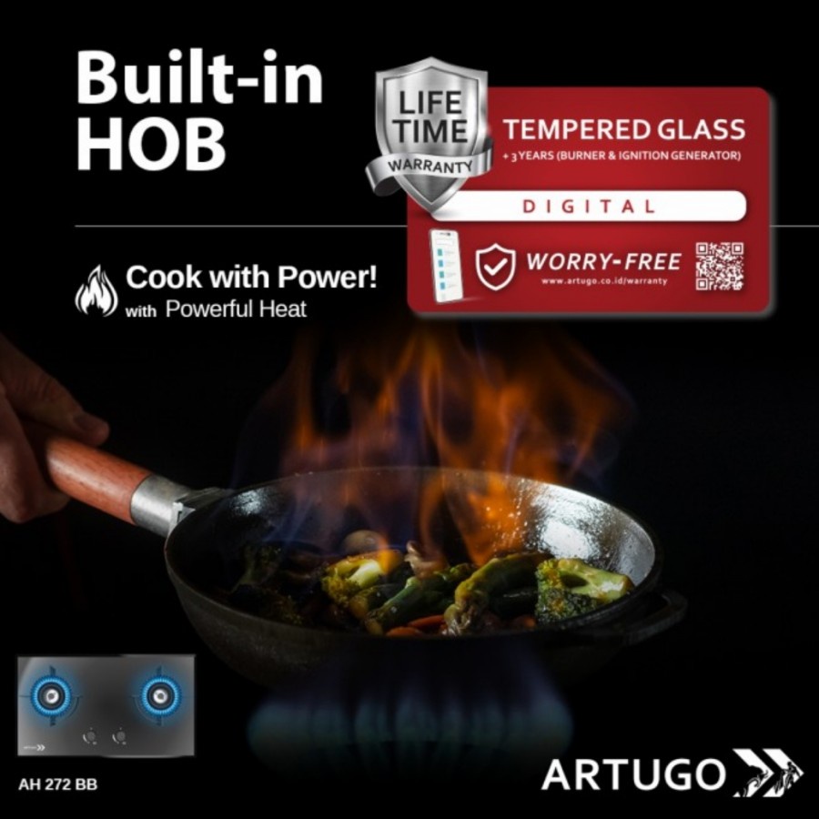 Artugo Built In Glass Gas Hob/Kompor Tanam Gas AH 272 BB Panjang 75cm