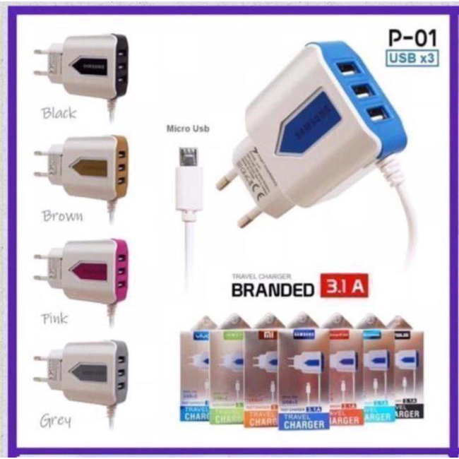 TC P-01 P01 3 USB Travel Charger Cas - Oppo Asus Xiaomi Lenovo Samsung Smartfren