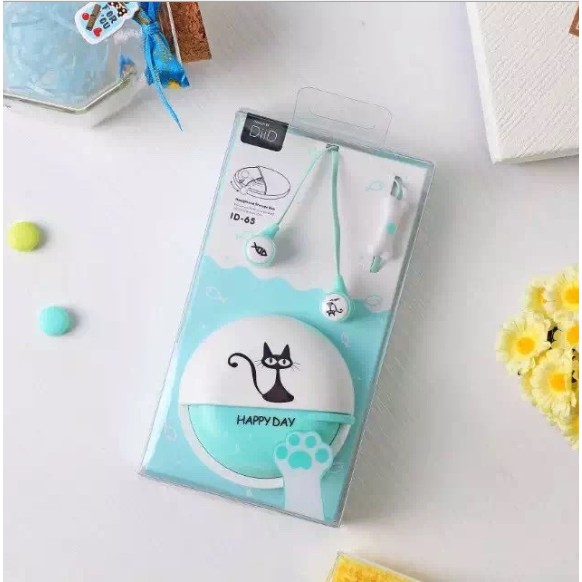[ID-65] Headset Earphone Karakter CAT / KUCING Lucu / Set Wadah Earphone Headset Motif Kartun Kucing
