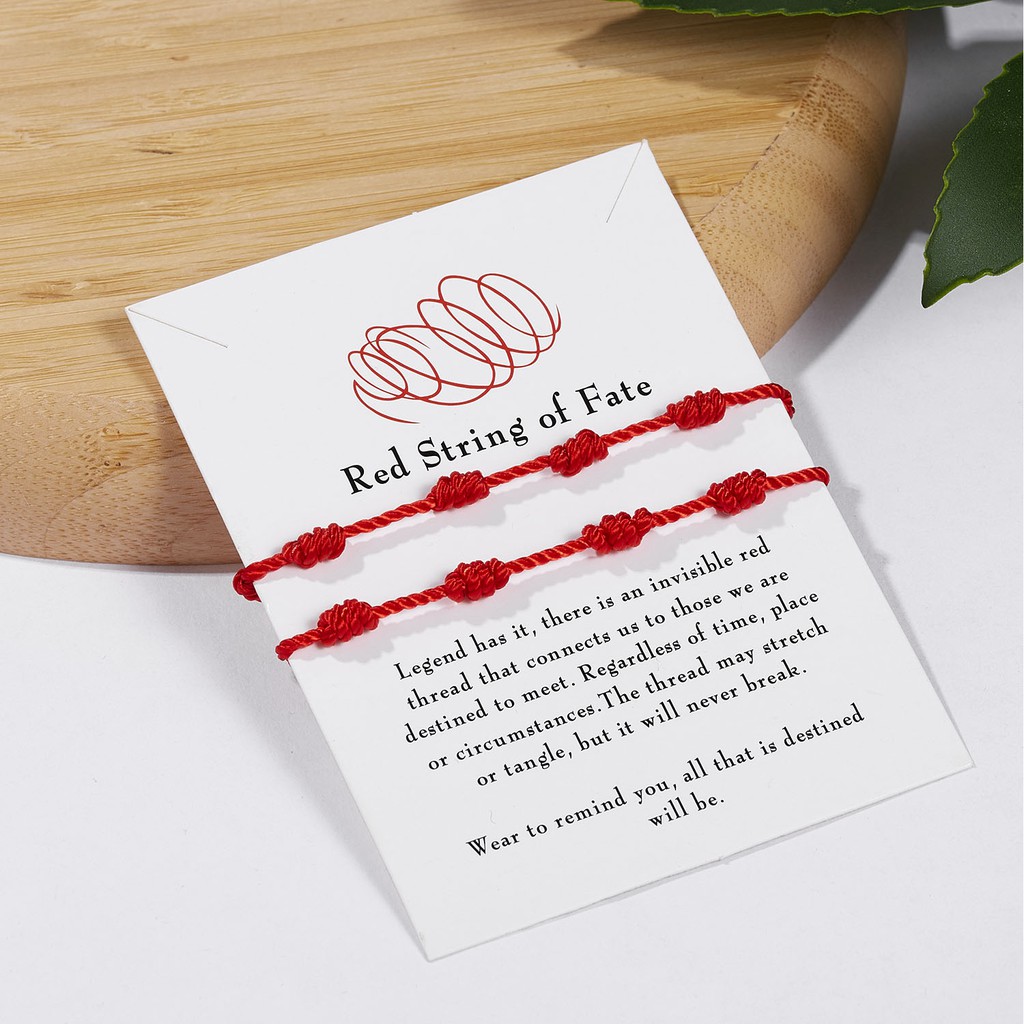 Red string of fate 7 knot red string lucky friendship woven adjustable paper card bracelet