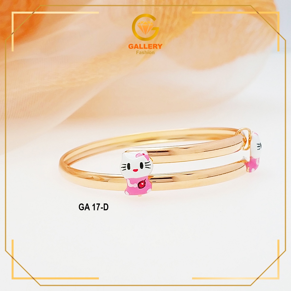 GELANG BANGLE ANAK BAYI EMAS ASLI KADAR 300/6KARAT DAN 375/8KARAT KODE GA SERIES 17D MODEL KUCING KI