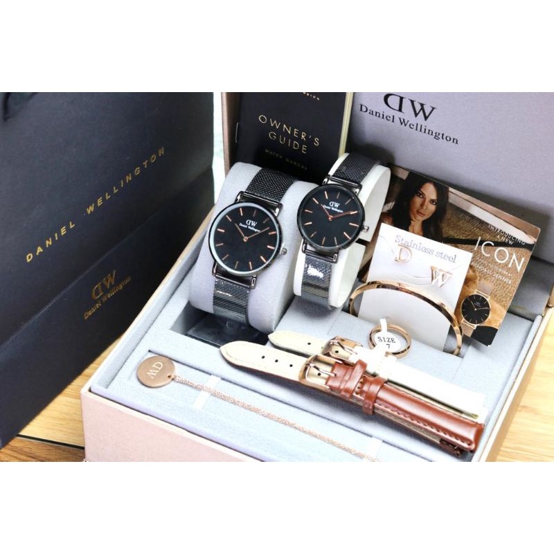 JAM TANGAN WD COUPLE PREMIUM RANTAI PASIR FREE GELANG + ANTING + KALUNG + CINCIN + FREE 2PCS TALI