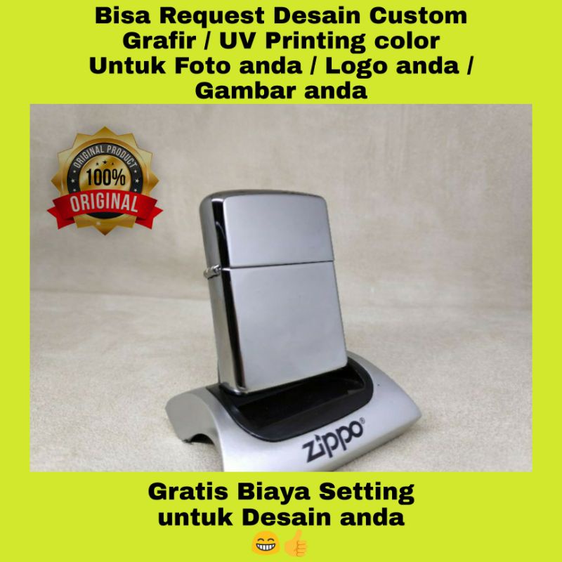 ZIPPO ORIGINAL 167 ARMOR HIGH POLISH CHROME GRATIS REQUEST CUSTOM DESIGN ANDA