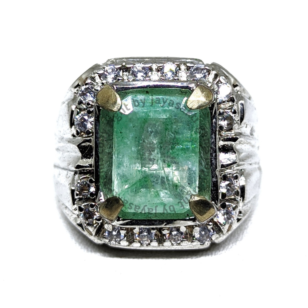 Natural Batu Permata Emerald Berly Zamrud Colombia Ring Alpaka EBZC07