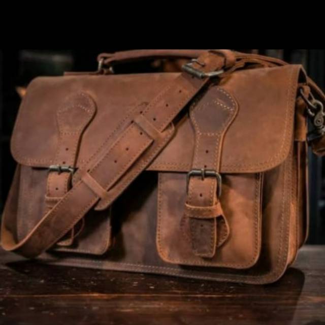 Tas Selempang Messenger Kulit Sapi Asli Crazy Horse Tas Laptop 16 Inchi