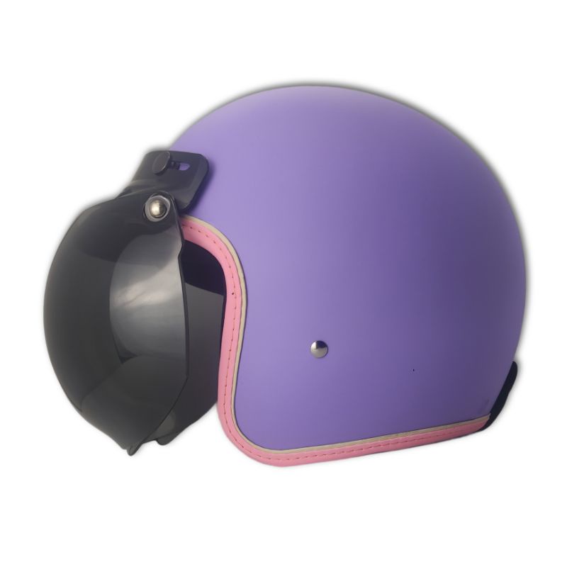 Helm Bogo Wanita Helm Retro Polos Full Leher SNI