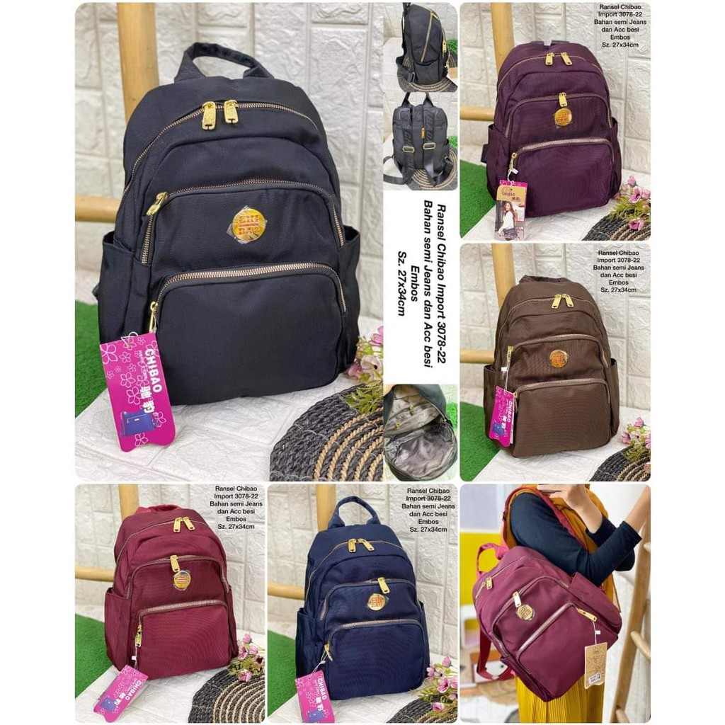 TAS RANSEL WANITA CHIBAO 3078-22 SIZE 25X33 CM BAHAN KANVAS MODEL TERBARU. CHIBAO RANSEL TERBARU!!!!