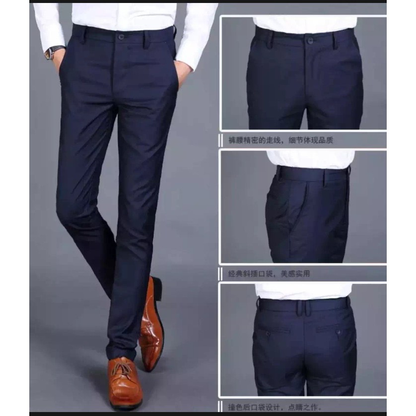 CELANA KANTOR KERJA FORMAL RESMI PRIA SLIMFIT WARNA NAVY HIGH TWIST ORIGINAL NIKAYU