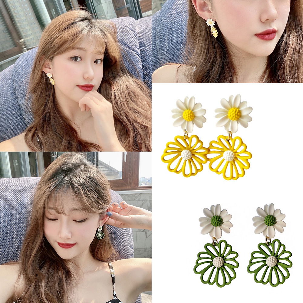 Anting Bentuk Bunga Daisy Model Hollow Warna Kontras Untuk Wanita