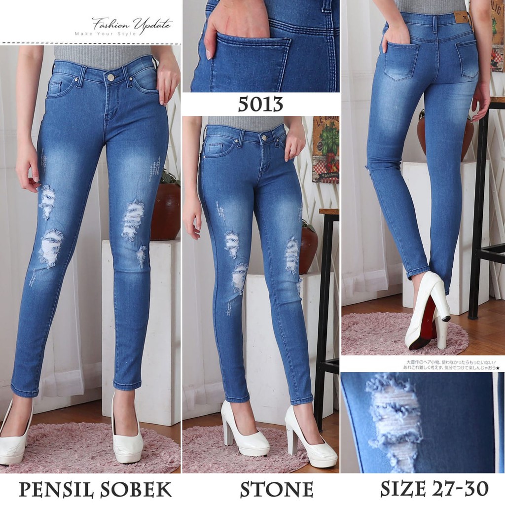 7C-G CELANA JEANS PREMIUM PENSIL SOBEK BIRU JEANS /RIPPED JEANS /STREACTH JEANS /27 - 30