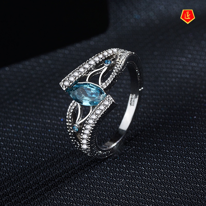 [Ready Stock]Fashion Luxury Aquamarine Topaz Ring