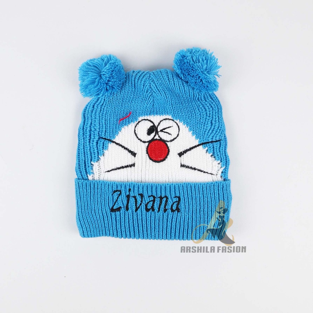 Kupluk Rajut Bayi Doraemon Gratis Bordir Nama Anak