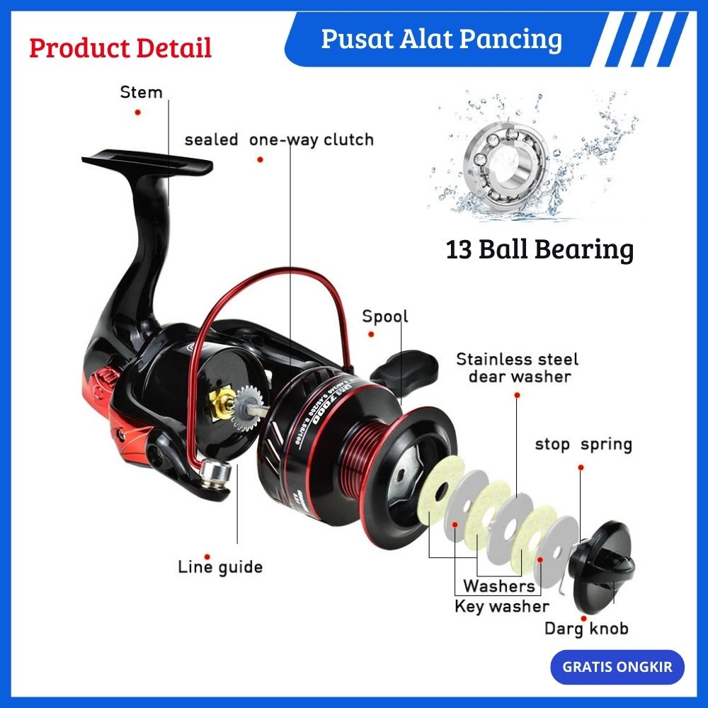 Real Pancing Gulungan Pancing DM-6000 Putar Fishing Reel Spool Metal Aluminium Logam Gulungan Putar Pancingan Aksesoris Memancing Ikan Mas Air Asin