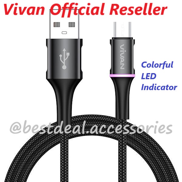 Vivan VDM100 / VDM200 Micro USB Data Cable 2.4A LED Light Quick Charge