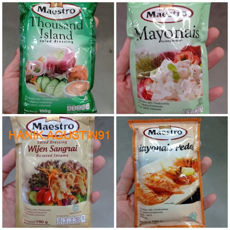

Maestro Mayonais / Mayonaise Pedas / Wijen sangrai / Thaousand Island Sachet 100 gr
