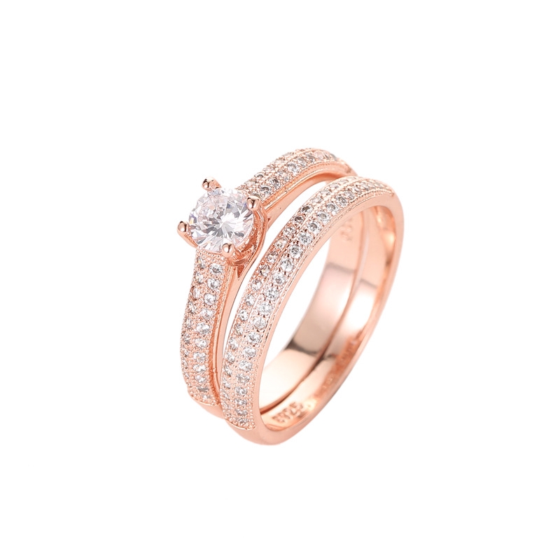 Cincin Wanita Berlian Baris Ganda Cincin Aksesoris Fashion Cincin Zirkon Dua Potong