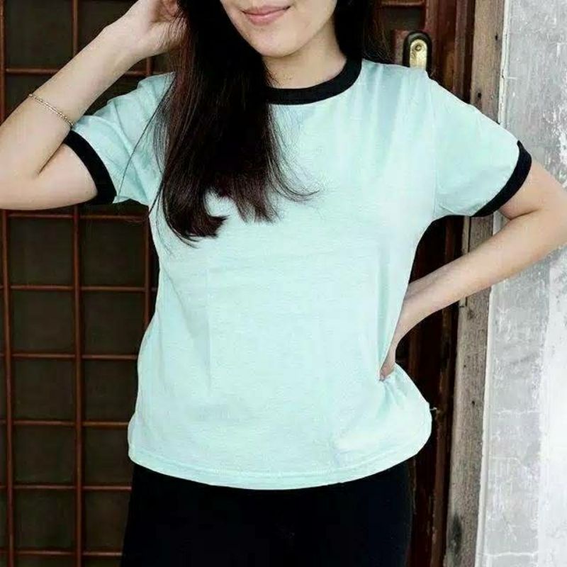 Arifirn Tshirt Ringertee - Kaos Polos Wanita (LD 90, P 65)