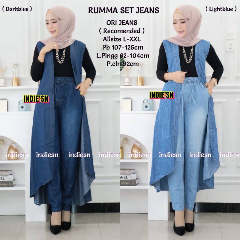 Rumma Set Jeans By INDIE'SN • Setelan Jeans Wanita • Atasan Outer Cardigan Celana Panjang Jeans Wani