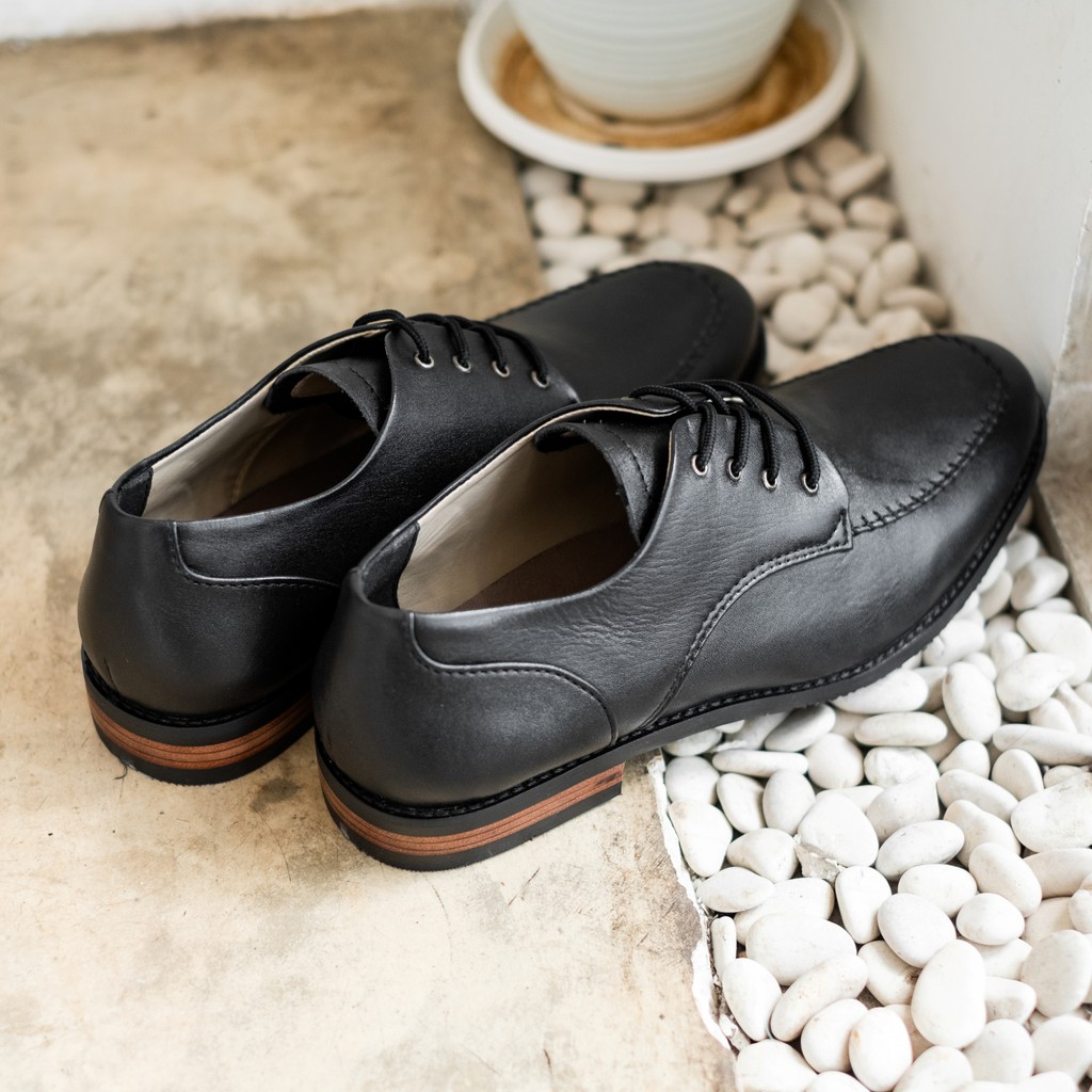 Seffield Black | Sepatu Kulit Asli Hitam Pria Casual Kerja Cowok Kantor Pantofel | Lvnatica x FORIND