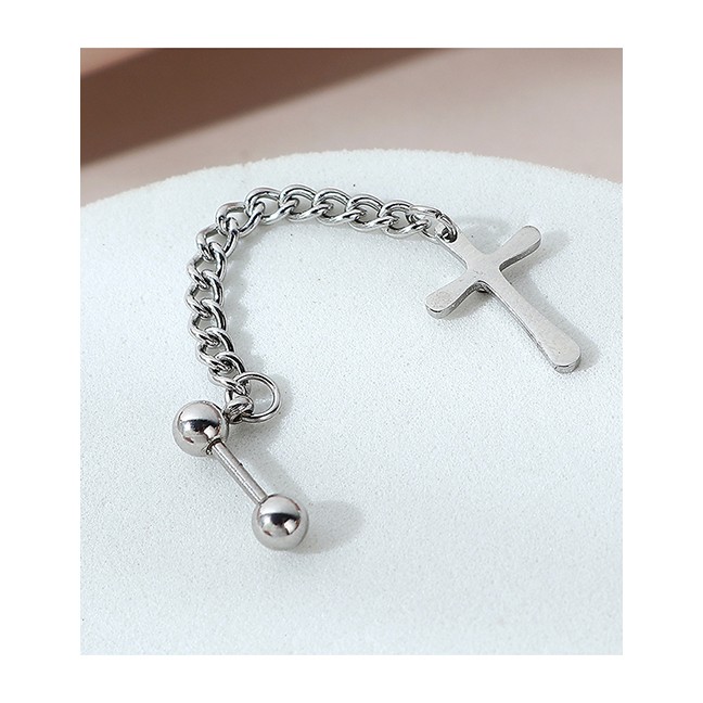LRC Anting Tusuk Fashion Silver Color Cross Alloy Long Unilateral Earrings Y64801